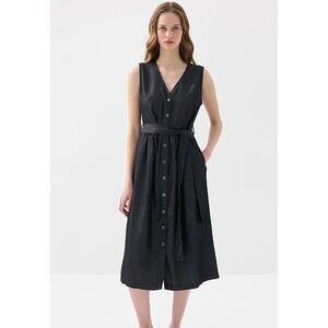 NEW Given Kale Women 1X Midi Dress Black Denim Button Front Minimalist Boho